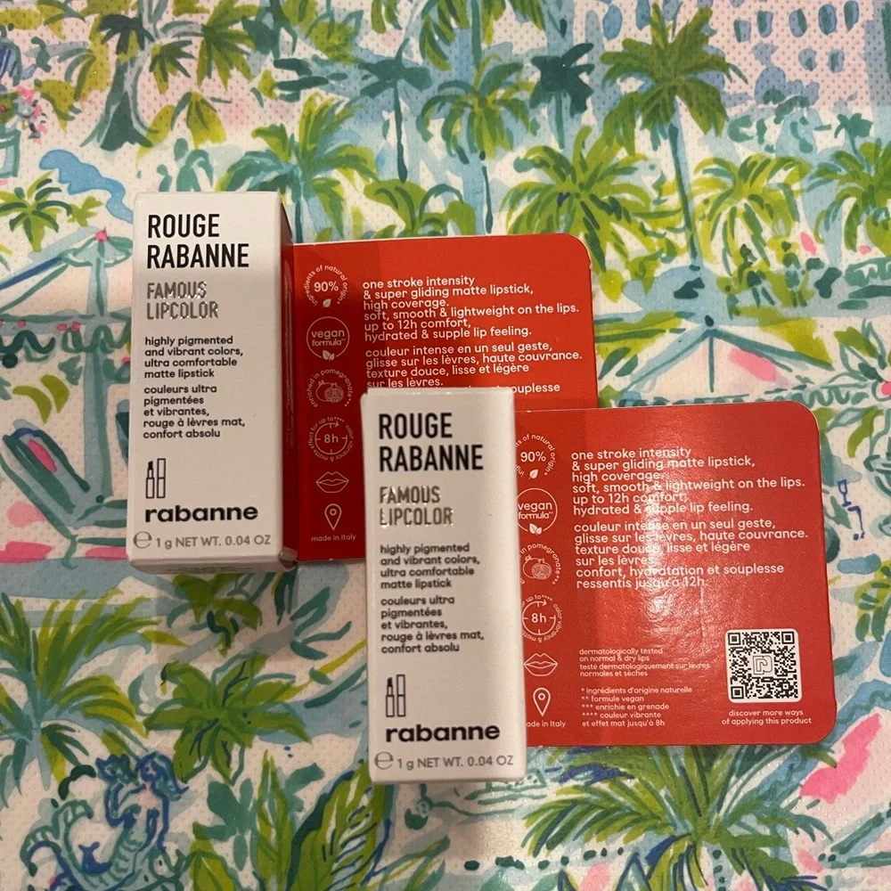 Rouge Rabanne Famous Lip Color in Red Seal Lot of 2 Bundle NEW